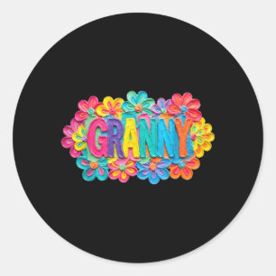 Groovy Granny Clay Style Colourful Floral Design Classic Round Sticker