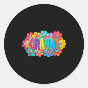 Groovy granny clay style colourful floral design classic round sticker