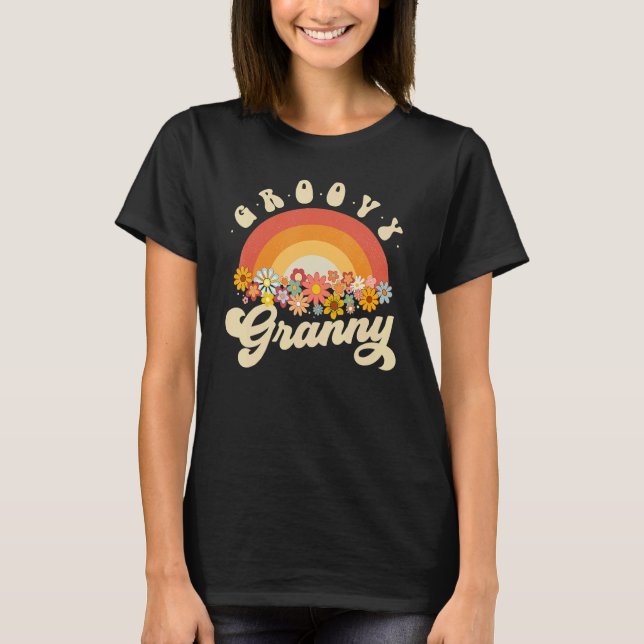 Groovy Granny Retro Rainbow Colorful Flowers Grand T-Shirt (Front)