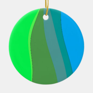 Groovy Green And Blue Abstract Art 305 Ceramic Tree Decoration