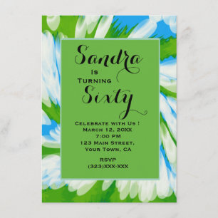 Groovy Green Blue Tie Dye Swirl Birthday Invitation