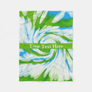 Groovy Green Blue Tie Dye Swirl Fleece Blanket