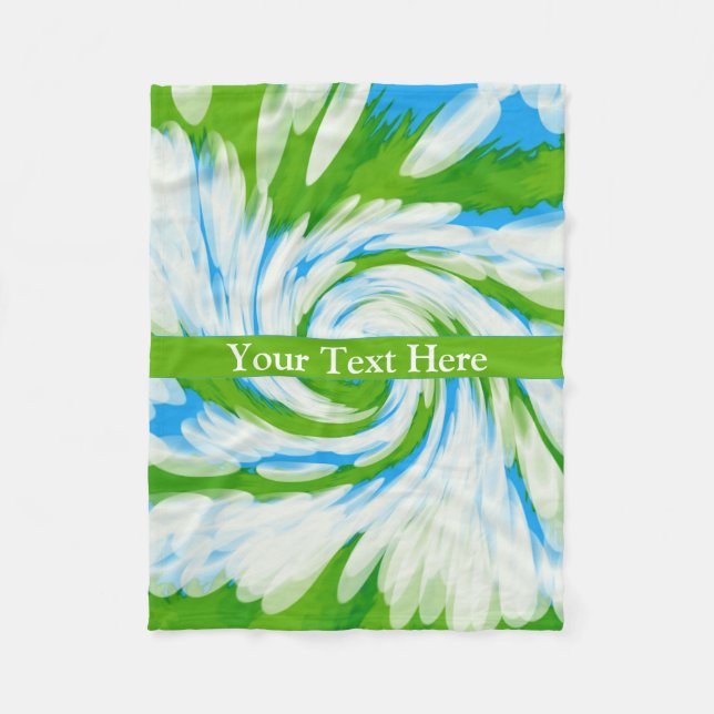 Groovy Green Blue Tie Dye Swirl Fleece Blanket (Front)