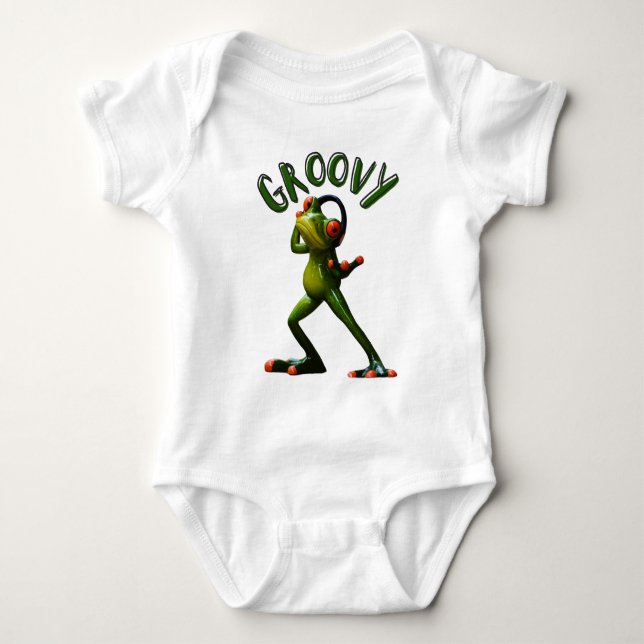 Groovy Green Frog Baby Bodysuit (Front)