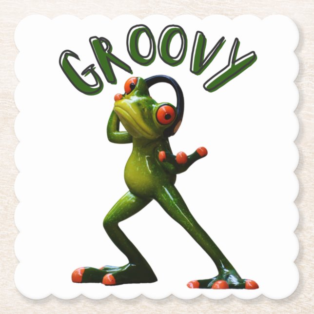 Groovy Green Frog Paper Coaster (Front)