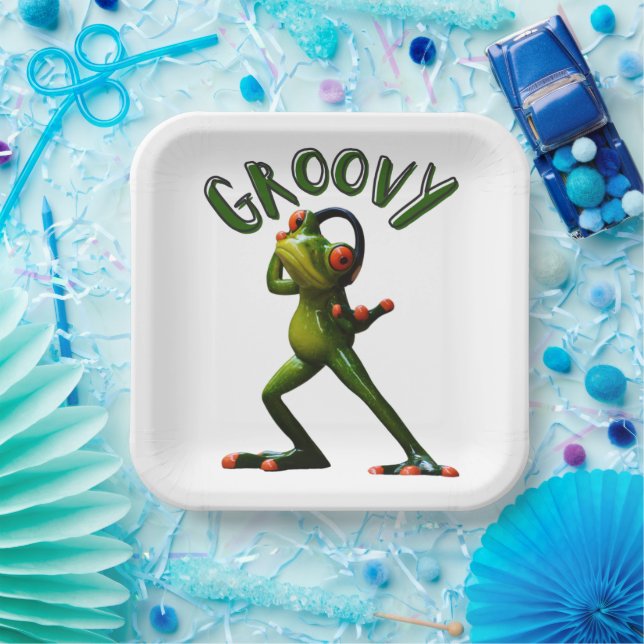 Groovy Green Frog Paper Plate (Party)