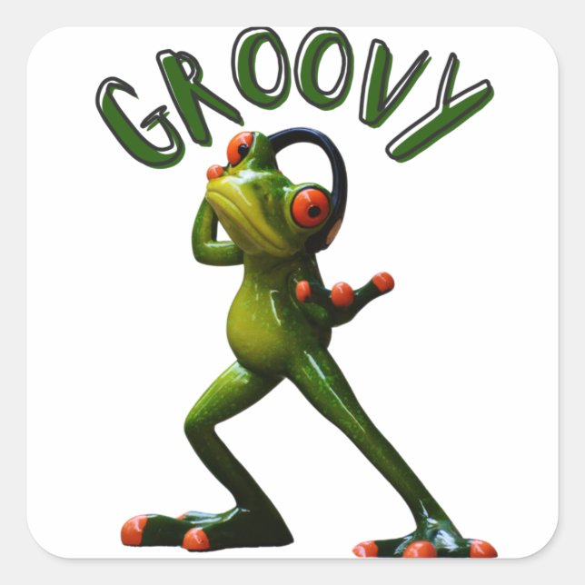 Groovy Green Frog Square Sticker (Front)
