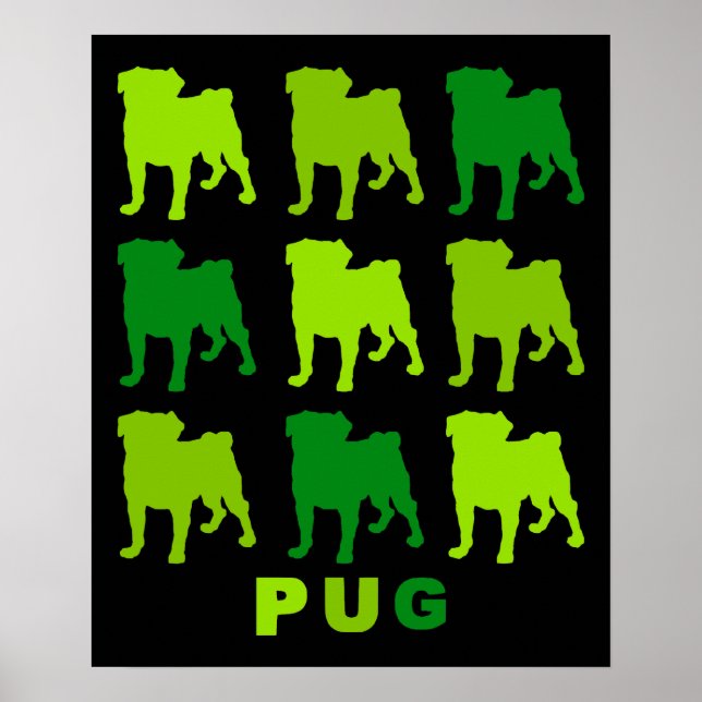 Groovy Green Pugs Poster (Front)