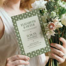 Groovy Green Retro 70s Geometric Wedding