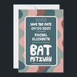 Groovy Green Waves Custom Bat Bar Bnai Mitzvah Save The Date<br><div class="desc">Perfect card to announce a bar or bat mitzvah or other Jewish celebration and ask guests to save the date! Hand made art for you with handlettering on the front and back side! (check shop or DM for BAR/BAT options) FULLY CUSTOMIZABLE! Click on “Personalise” above to edit the text. Click...</div>