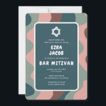 Groovy Green Waves Star ofDavid Custom Bar Mitzvah Invitation<br><div class="desc">Perfect card to announce a bat mitzvah, bar mitzvah or other Jewish celebration! Hand made art for you with handlettering on the back side! FULLY CUSTOMIZABLE! Click on “Personalise” above to edit the text. Click "edit using design tool" to adjust the fonts, colours and placements and to delete the back...</div>