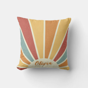 Groovy grunge retro style sunshine design cushion