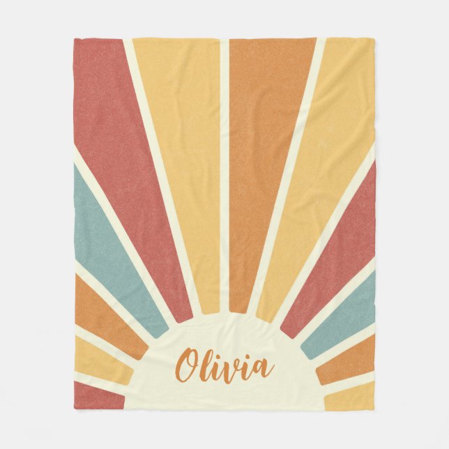 Groovy grunge retro style sunshine design fleece blanket (Front)