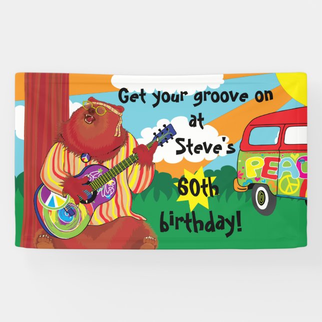 Groovy Guitar Bear Personalise Banner (Horizontal)