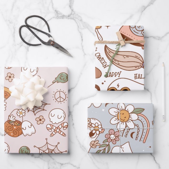 Groovy Halloween Boo Ghost Funny Retro Pattern Wrapping Paper Sheet (Front)