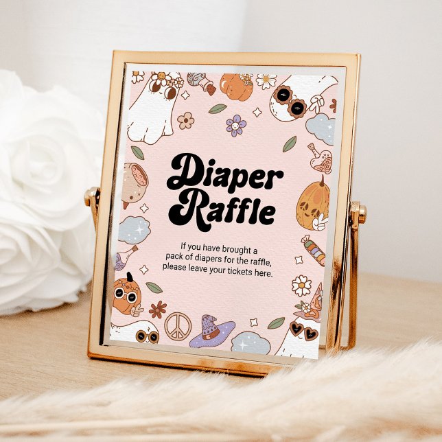 Groovy Halloween Ghost Baby Shower Diaper Raffle Poster (Creator Uploaded)