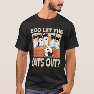 Groovy Halloween Ghost Cats Boo Let the Cats Out M T-Shirt