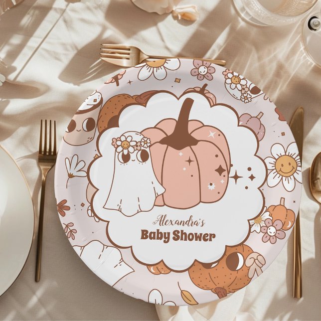 Groovy Halloween Little Boo Baby Shower Paper Plate (Creator Uploaded)
