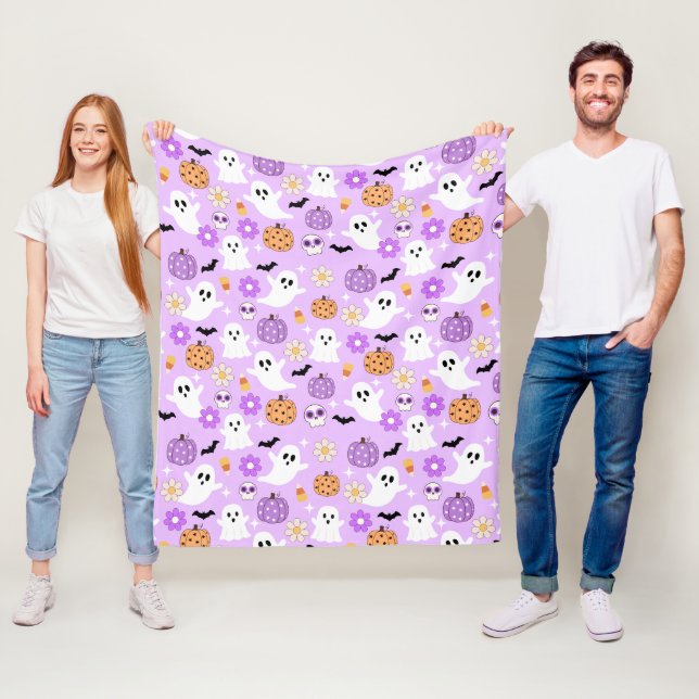 Groovy Halloween Retro Spooky Design Fleece Blanket (In Situ)