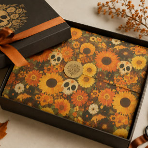 Groovy Halloween Skull Floral  Tissue Paper