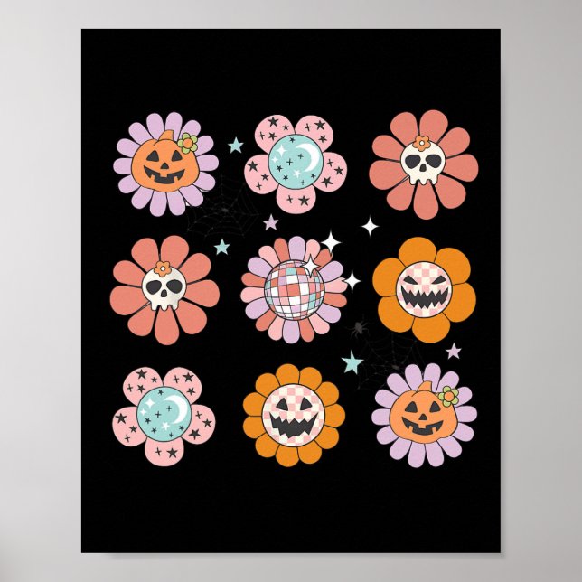 Groovy Halloween Smile Face Disco Retro Pumpkin Sk Poster (Front)