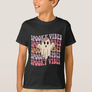 Groovy Halloween Spooky Vibes Retro Floral Ghost C T-Shirt