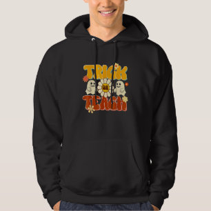 Groovy Halloween Trick Or Teach Retro Floral Ghost Hoodie