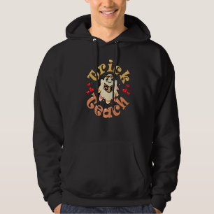Groovy Halloween Trick or Teach Retro Floral Ghost Hoodie