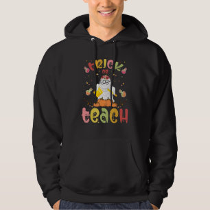 Groovy Halloween Trick Or Teach Retro Floral Ghost Hoodie