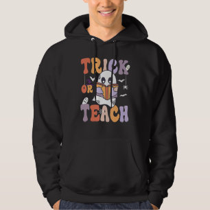 Groovy Halloween Trick or Teach Retro Floral Ghost Hoodie