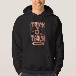 Groovy Halloween Trick or Teach Retro Floral Ghost Hoodie