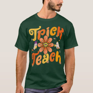 Groovy Halloween Trick or Teach Retro Floral Ghost T-Shirt