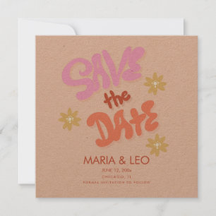 Groovy Hand Drawn Lettering Save the Date   Card