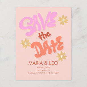 Groovy Hand Drawn Lettering Save the Date Postcard