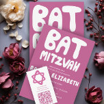 Groovy Handlettering Custom Bat Mitzvah Pink  Invitation<br><div class="desc">Perfect card to announce a bat mitzvah! Hand made art for you with handlettering on the front and on the back side! FULLY CUSTOMIZABLE! Click on “Personalise” above to edit the text. Click "edit using design tool" to adjust the fonts, colours and placements and to delete the back side design...</div>