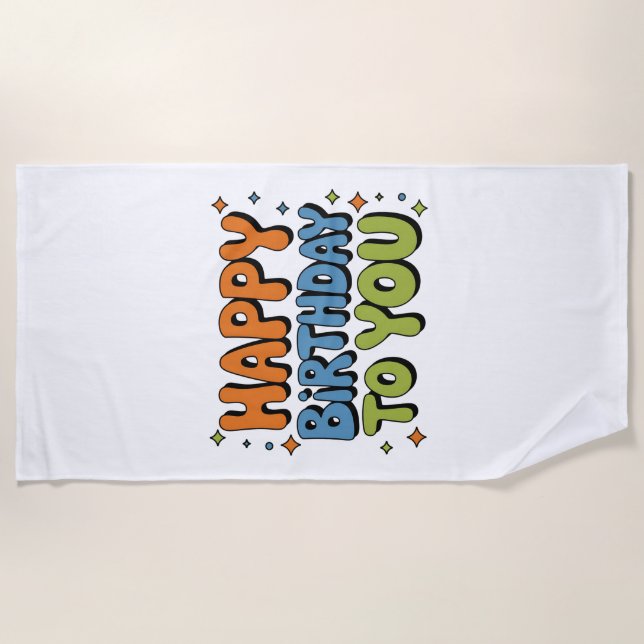Groovy Happy Birthday Beach Towel (Front)