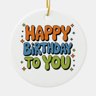 Groovy Happy Birthday Ceramic Tree Decoration