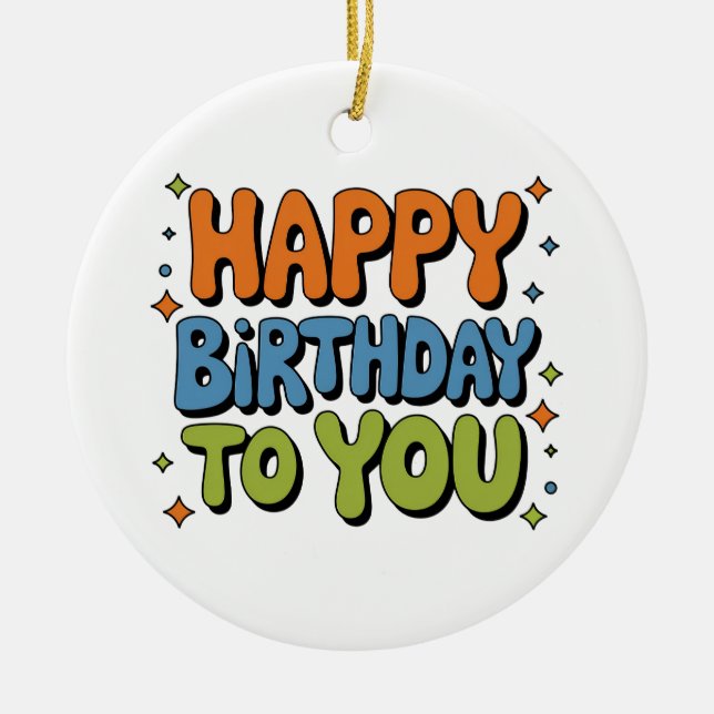 Groovy Happy Birthday Ceramic Tree Decoration (Front)