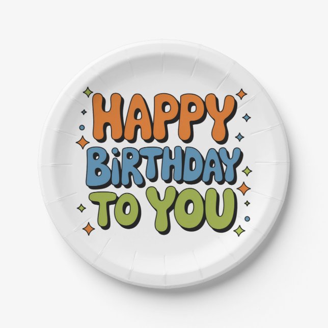 Groovy Happy Birthday Paper Plate (Front)