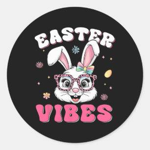 Groovy Happy Easter Cute Bunny Rabbit Face Womens Classic Round Sticker
