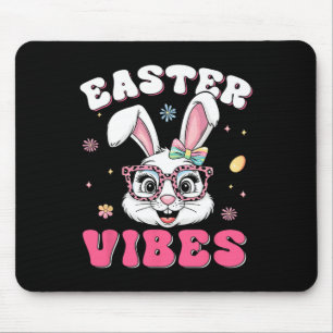 Groovy Happy Easter Cute Bunny Rabbit Face Womens Mouse Pad