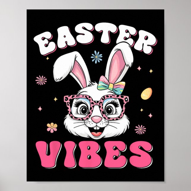 Groovy Happy Easter Cute Bunny Rabbit Face Womens  Poster (Front)