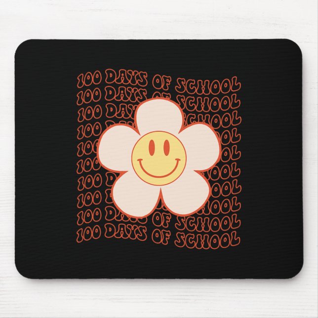 Groovy Happy Face 100 Days Of School Cute 100th Da Mouse Pad (Front)