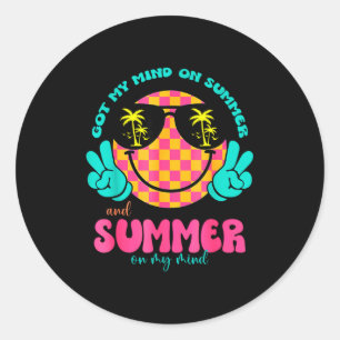 Groovy Happy Face Summer Vibes Got My Mind On Summ Classic Round Sticker