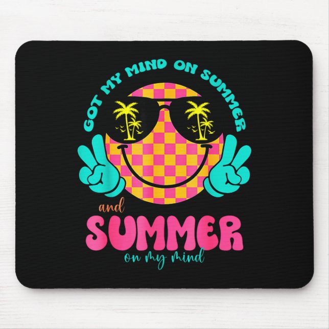 Groovy Happy Face Summer Vibes Got My Mind On Summ Mouse Pad (Front)