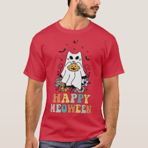 Groovy Happy Meoween Witch Cats Halloween Kitten L T-Shirt
