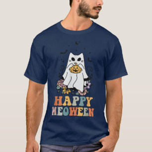 Groovy Happy Meoween Witch Cats Halloween Kitten L T-Shirt