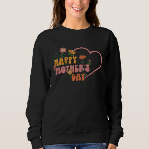 Groovy Happy Mother s Day Hippie Heart Retro Face Sweatshirt