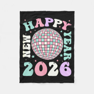 Groovy Happy New Year 2026 Disco Ball New Years Ev Fleece Blanket