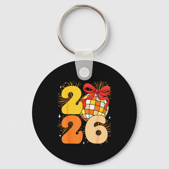 Groovy Happy New Year 2026 New Years Eve Party Men Key Ring (Front)